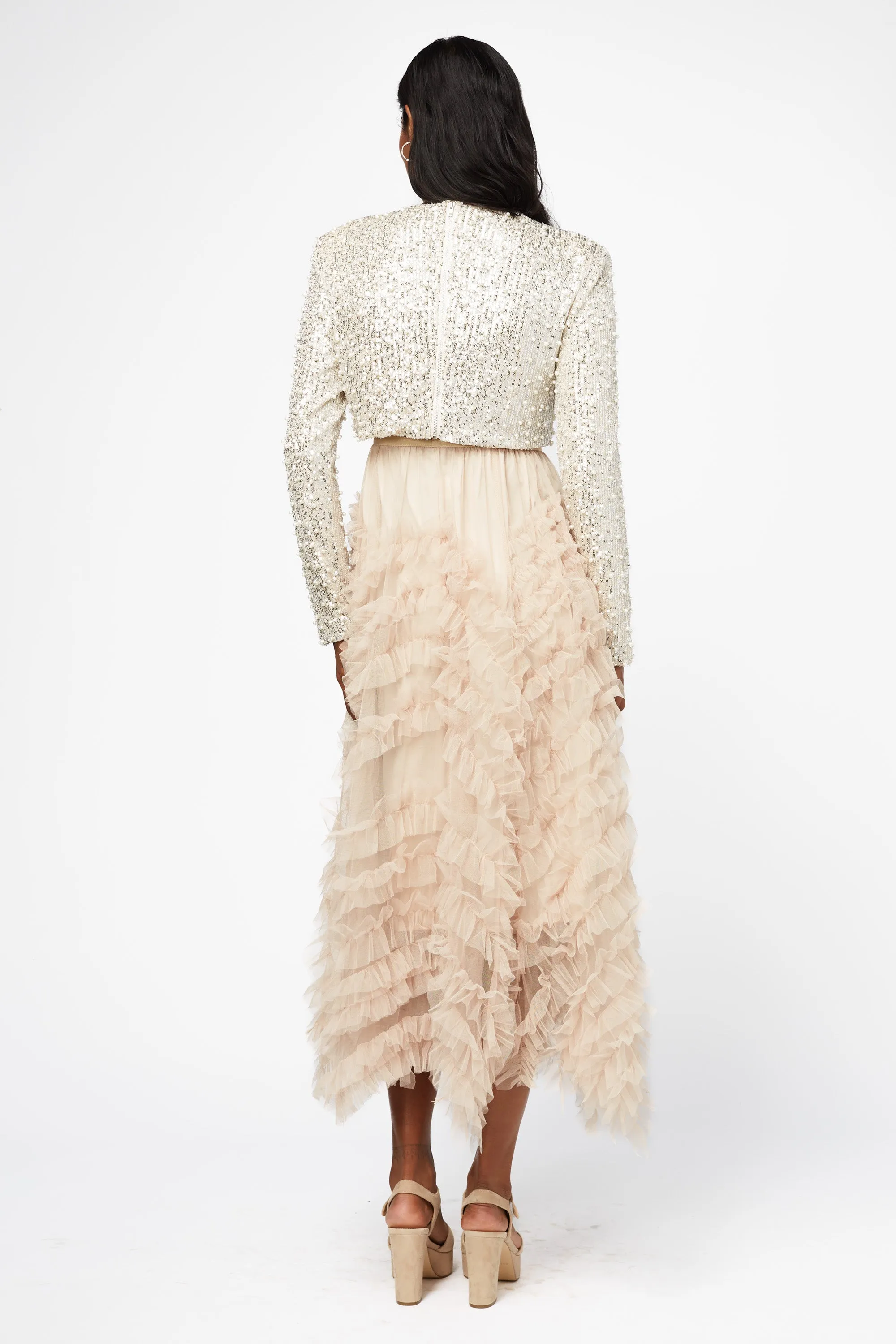 Alison Pearl Embellished Sequin Crop Top