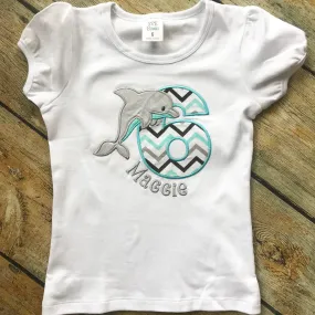 Children's Embroidered Dolphin Birthday Tee