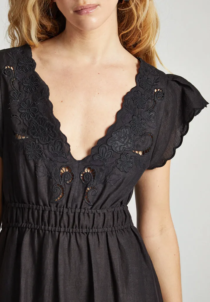 Jacinta Open Back Embroidered Maxi Dress In Black