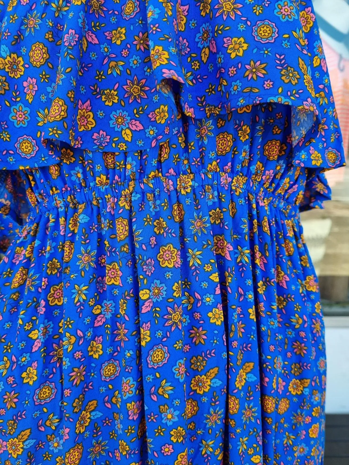 Royal Blue Floral Bandeau Maxi Dress 100 % Rayon