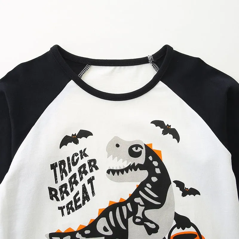 Toddler/Kid Boy's Long Sleeve Dino Trick or Treat Print Design T-Shirt