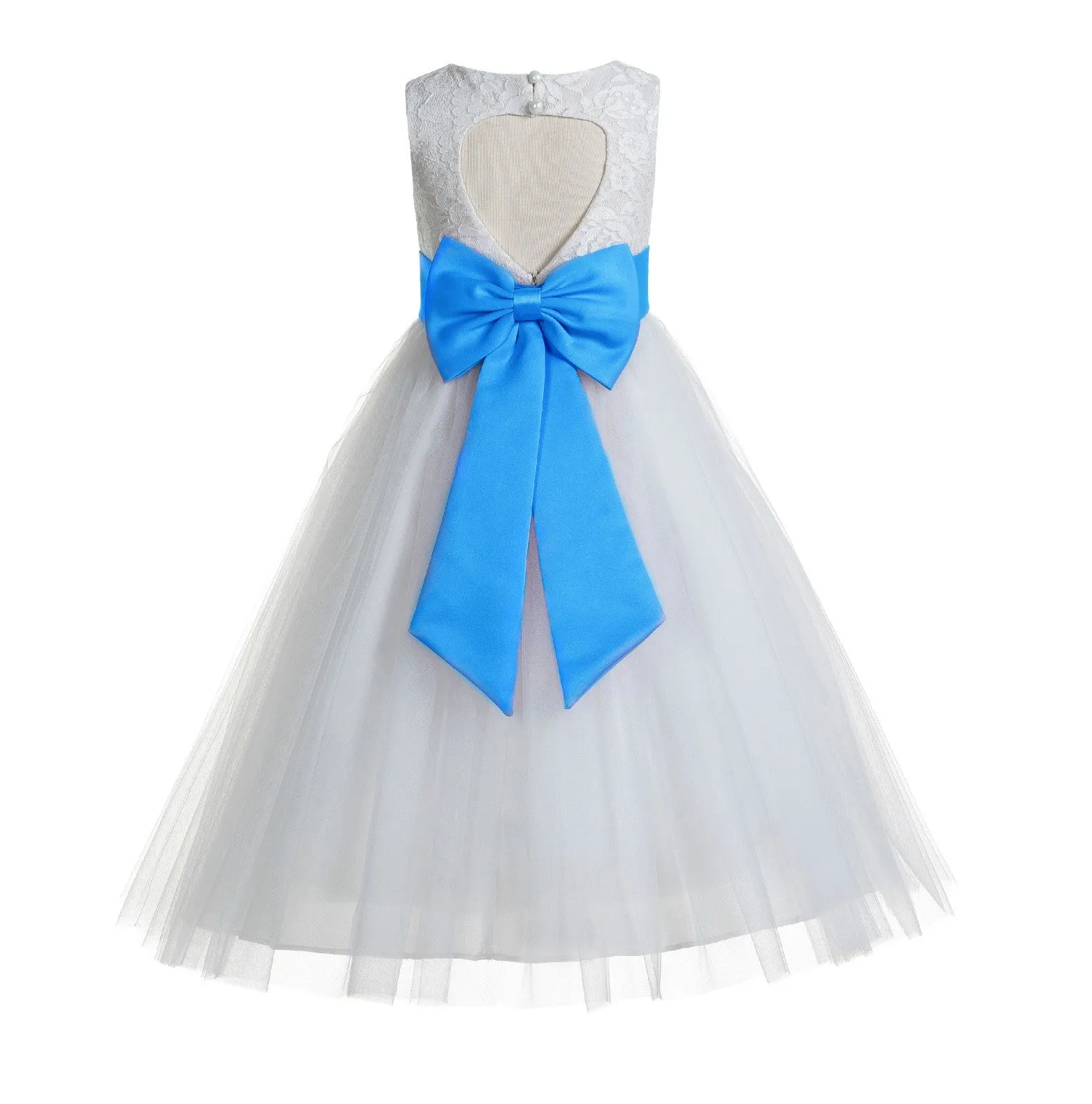 White Floral Lace Heart Cutout Flower Girl Dress Communion Baptism Junior Bridesmaid Dress 172T(5)
