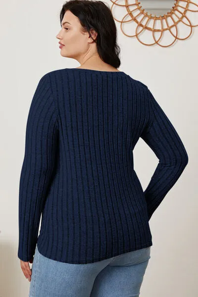 Women's Basic Bae Full Size Ribbed V-Neck Long Sleeve T-Shirt